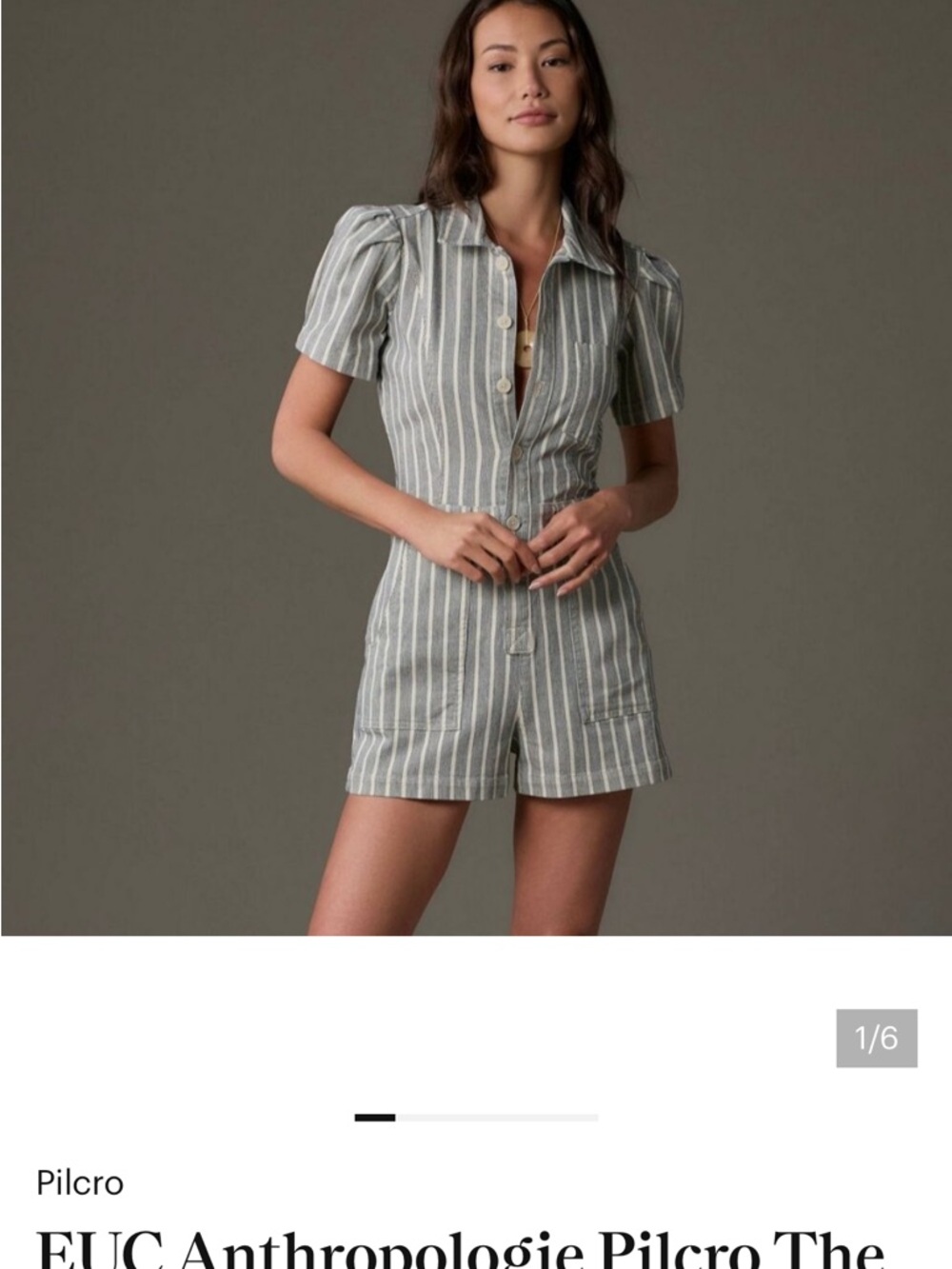 Pilcro Sage-Striped Linen Blend Short Romper
